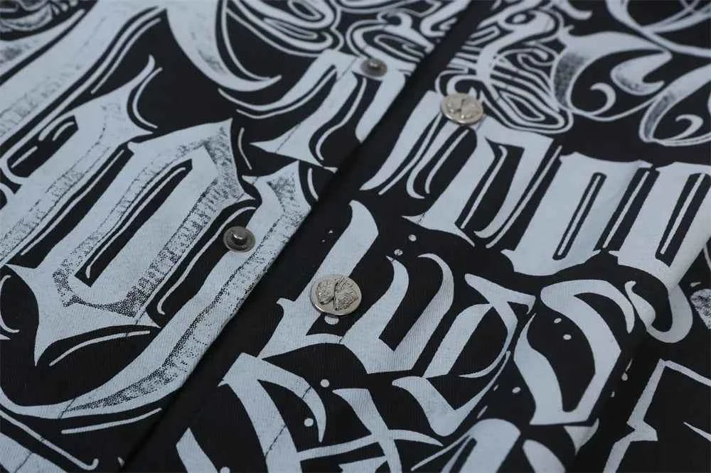 Vintage Style Letter Full Print Casual Short Sleeve Shirt