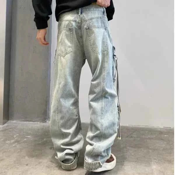 Vintage Hip Hop Loose Fit Multi Pocket Cargo Jeans