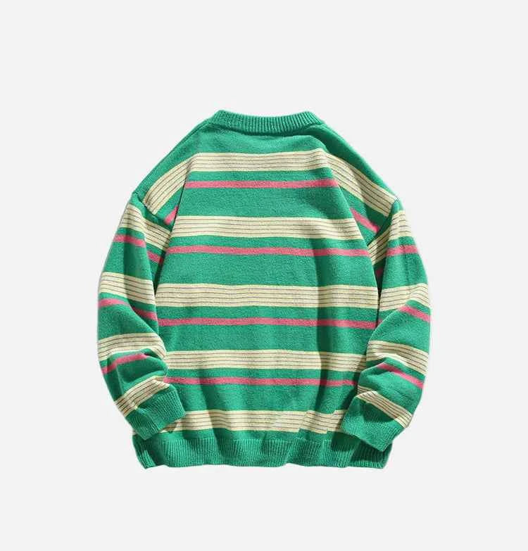Colorblock Striped College Style Knit Sweater