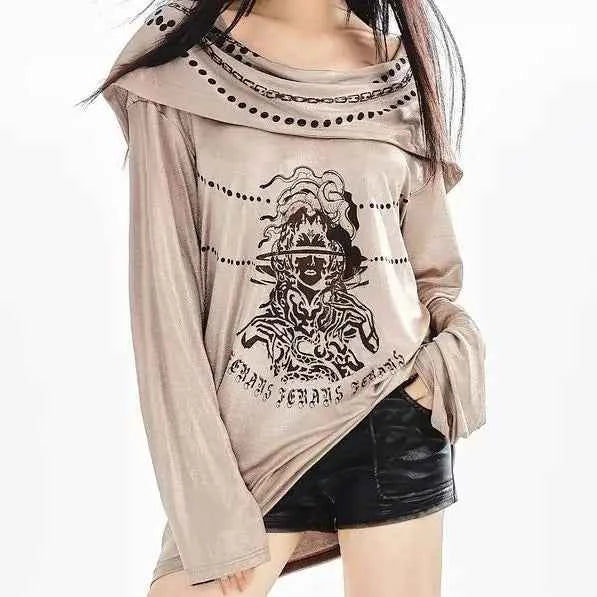 Brown Retro High-End Wasteland Style T-shirt