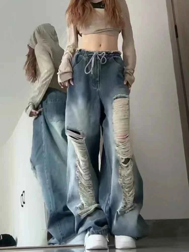 Vintage Ripped Hip Hop Wide Leg Jeans
