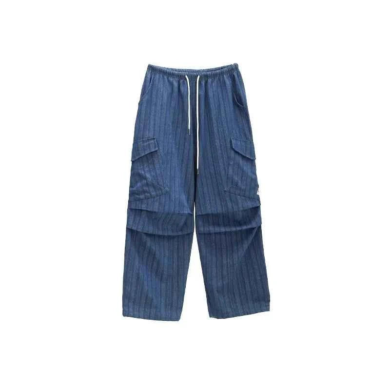 Deep Blue Vertical Stripe Denim Pants