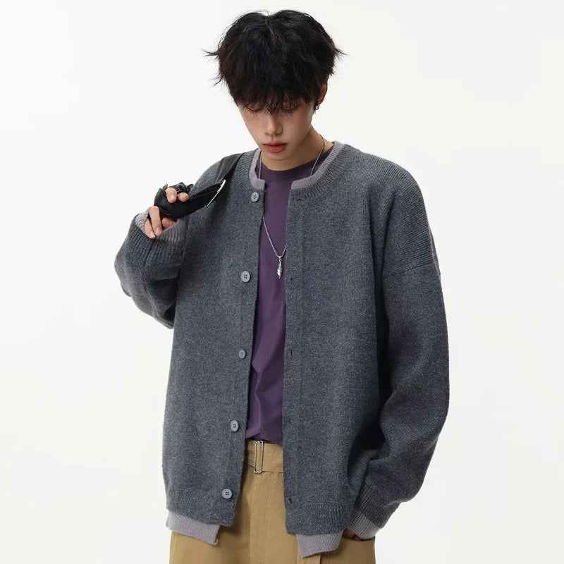 Retro Knitted Fake Two Piece Button Up Cardigan