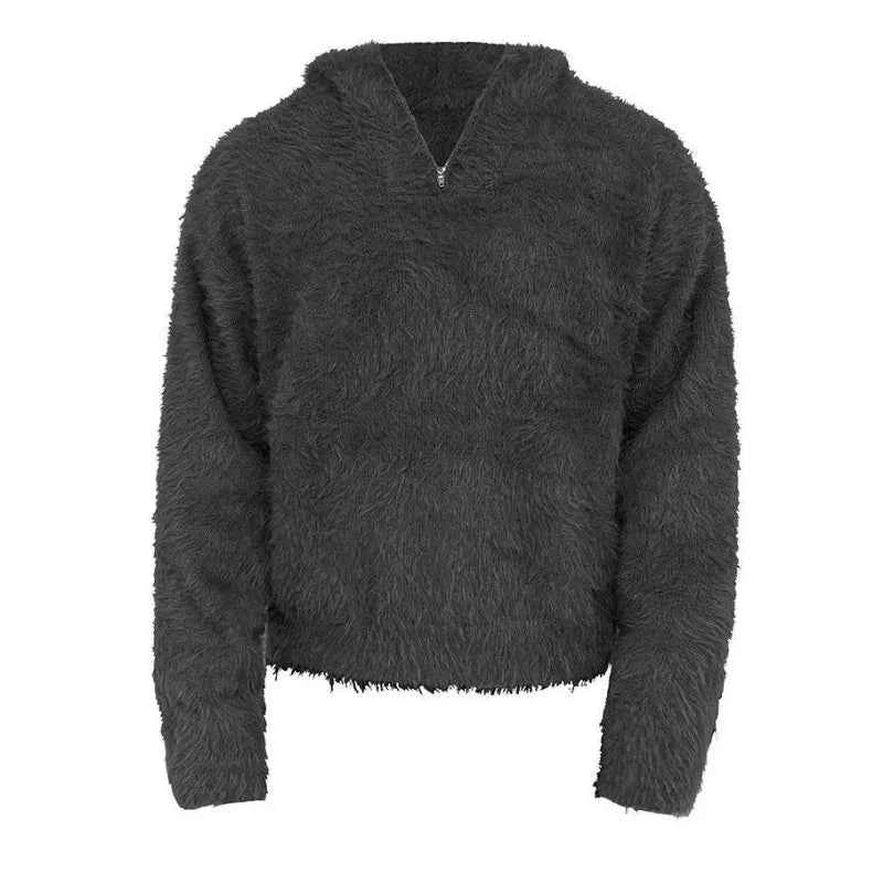 Retro Cozy Knitted Half Zipper Hoodie