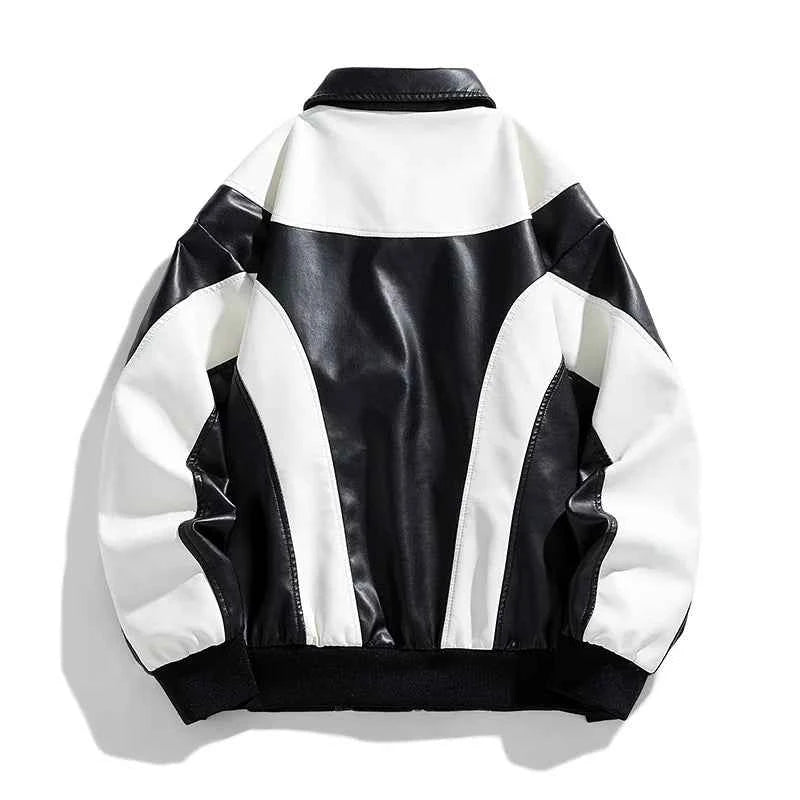 Contrast Colors Leather Biker Jacket