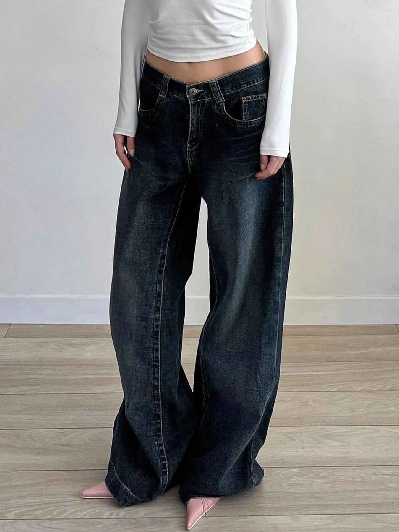 Dark Blue Loose Fit Straight Jeans