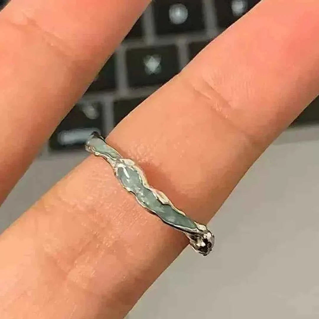 Cool Blue Drip Glaze Sterling Silver Ring