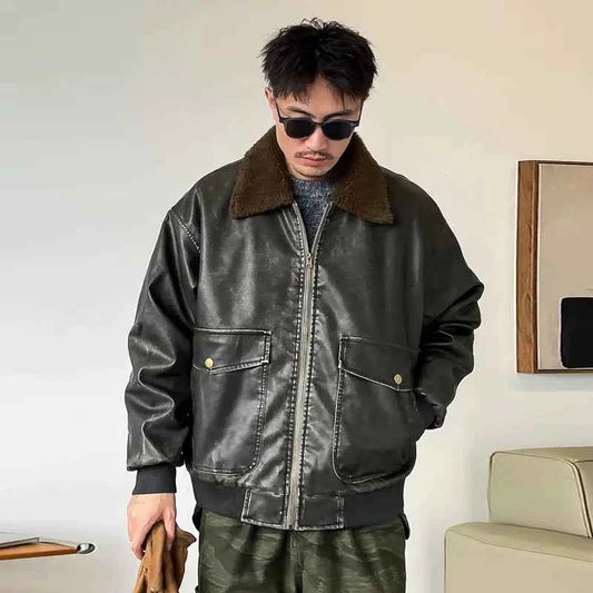 Streetwear Thicken Padded Leather Fur Jacket