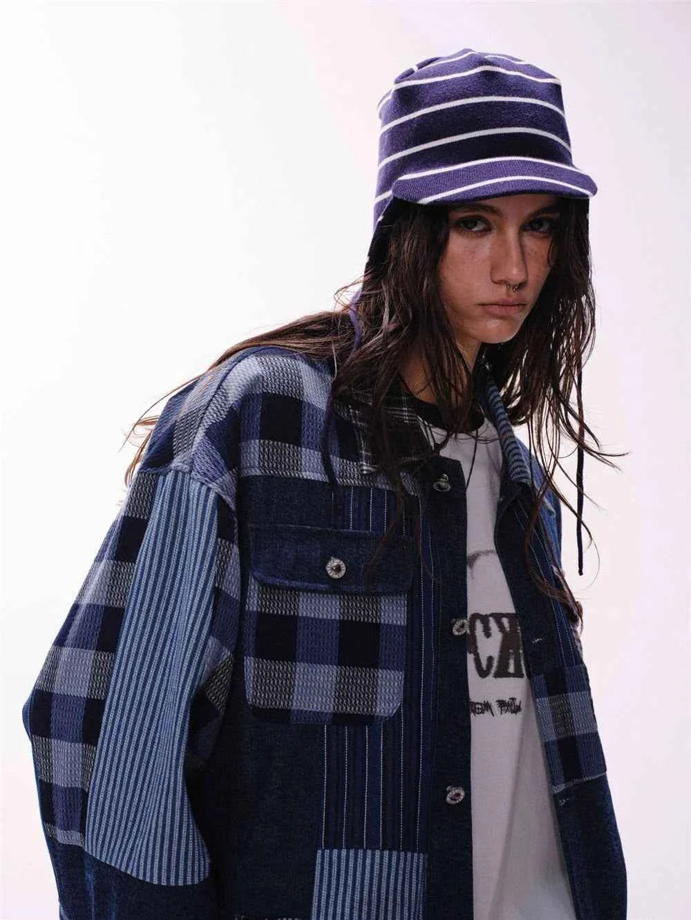 Versatile Retro Blue Casual Patchwork Denim Jacket