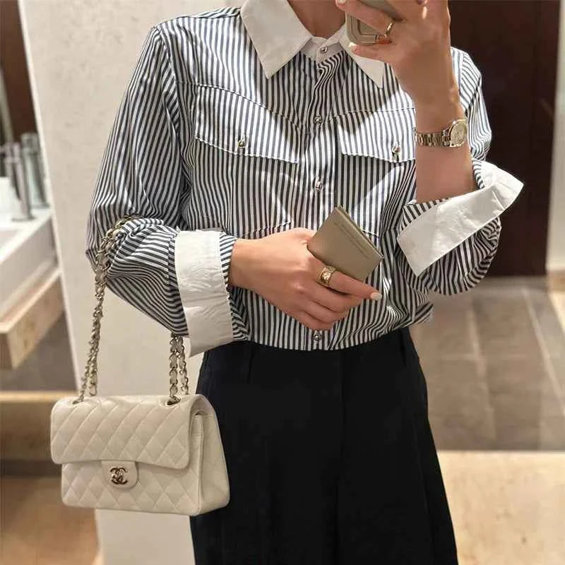 Women Casual Chic Striped Spring Long Sleeve Shirt