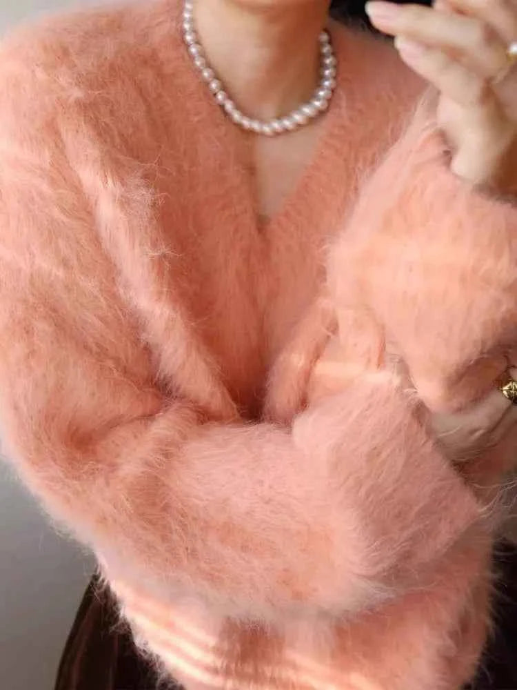 Soft Pink Long Sleeve Mink Wool Sweater