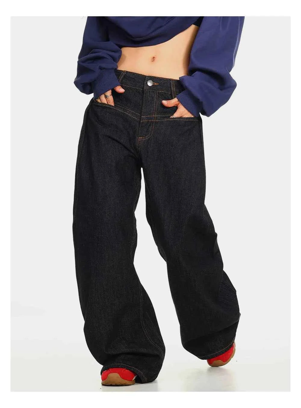 Solid Color Retro Dark Loose Wide Leg Jeans