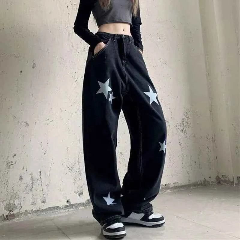 Y2K Starry Patchwork Wide Leg Jeans