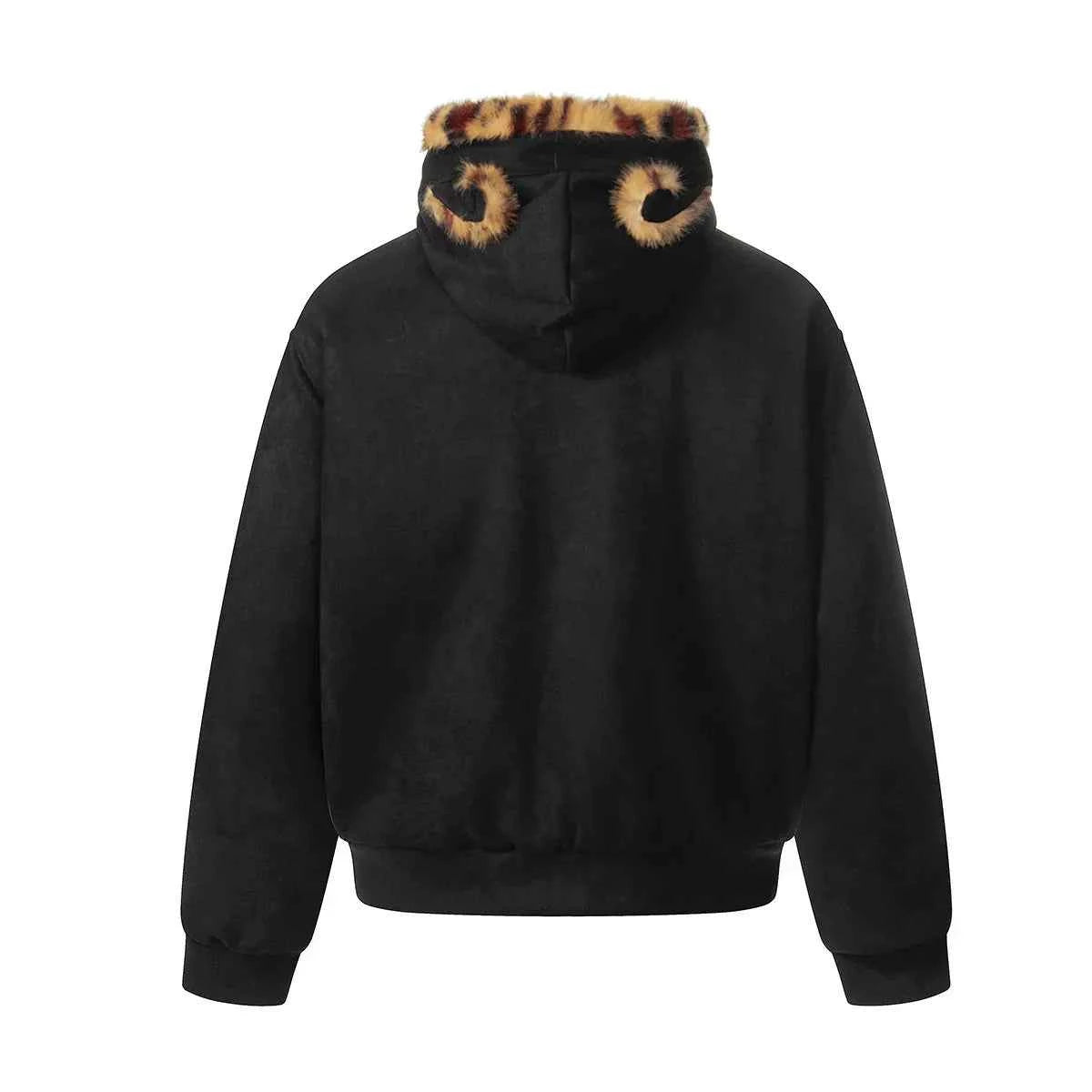Thick Tiger Print Fur Collar Parka Padded Jacket