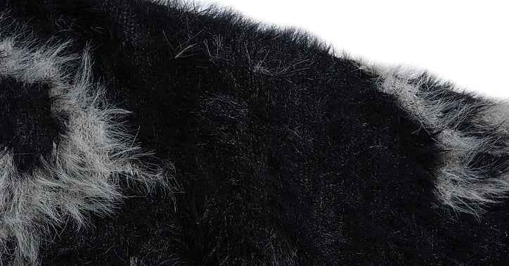 Black Jacquard Faux Fur Zipper Knit Cardigan