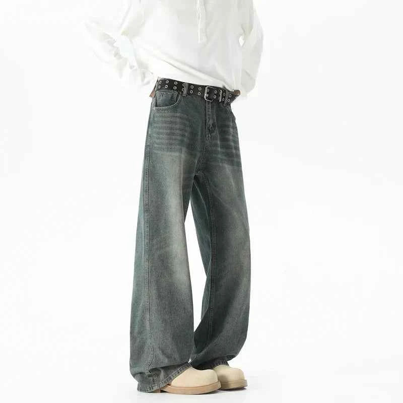 Warm Distressed Baggy Straight Leg Jeans