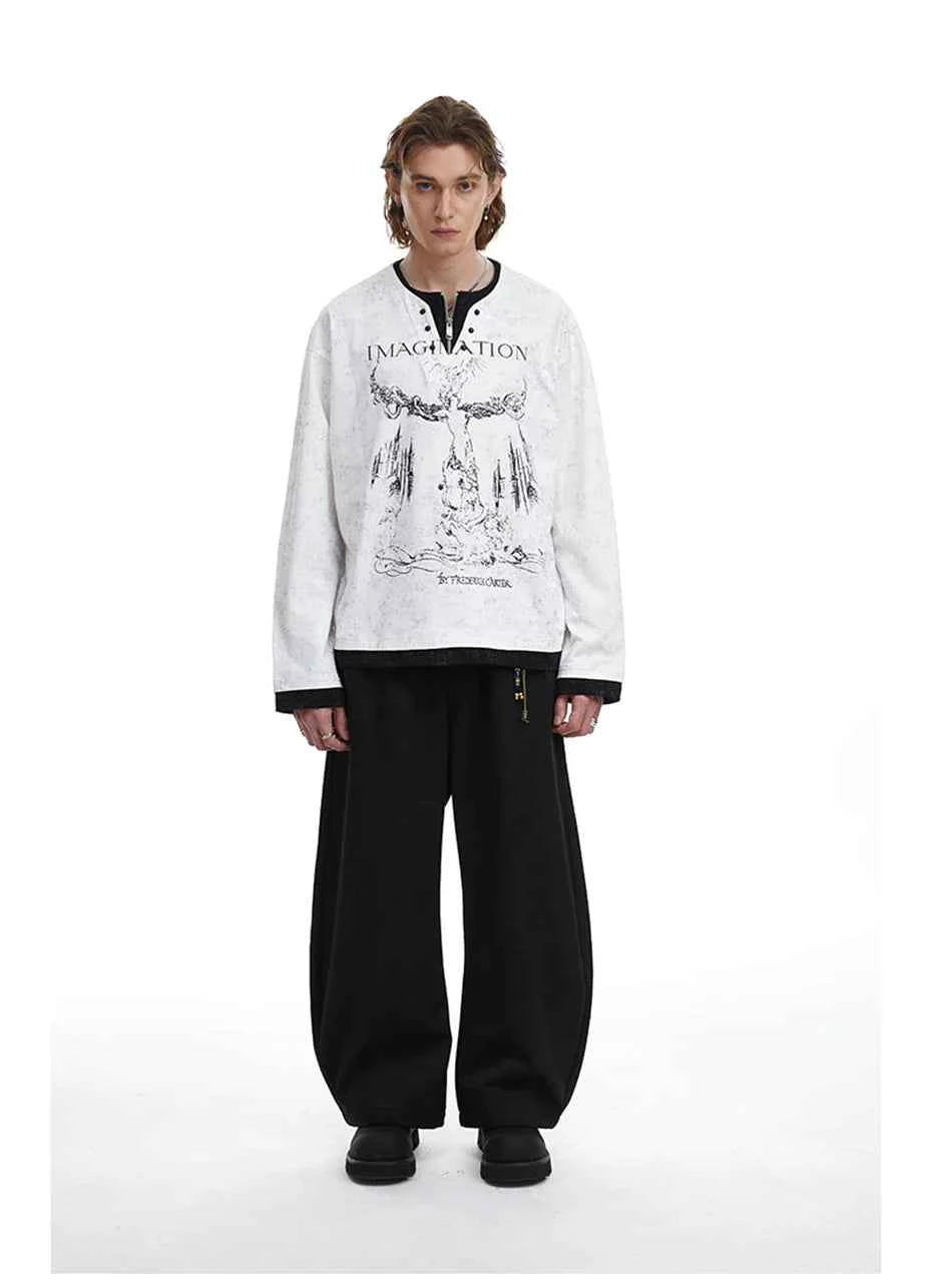 Dark Gothic Punk Fake Two-Piece Long T-Shirt