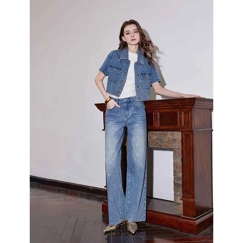 Rhinestone Short Sleeve Denim  Jacket