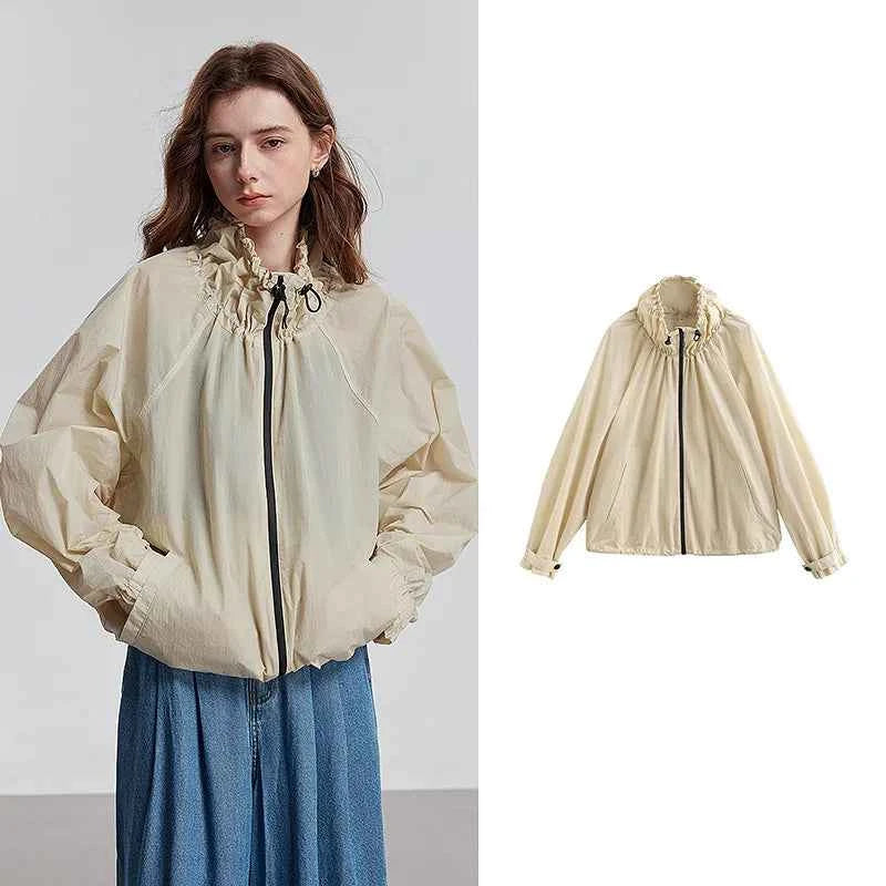 Lightweight Ice Silk Jacquard Drawn Collar Sweatshirt