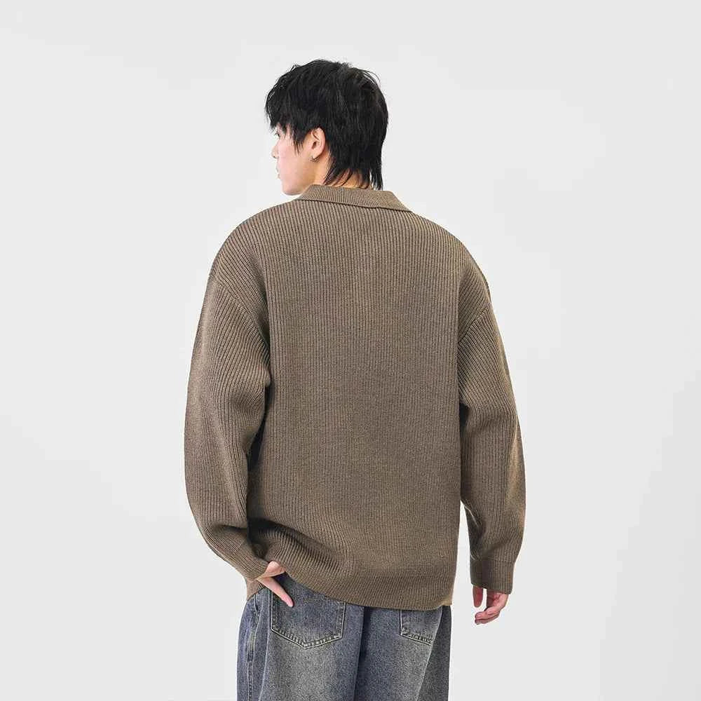 Y2K Cozy Ribbed Knit Polo Collar Sweater