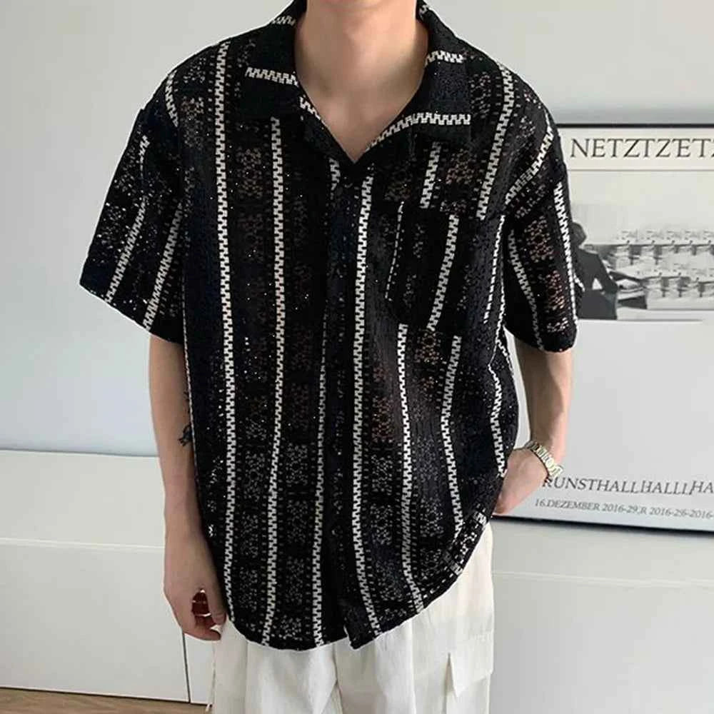 Essential Mesh Hollow Striped Shirt