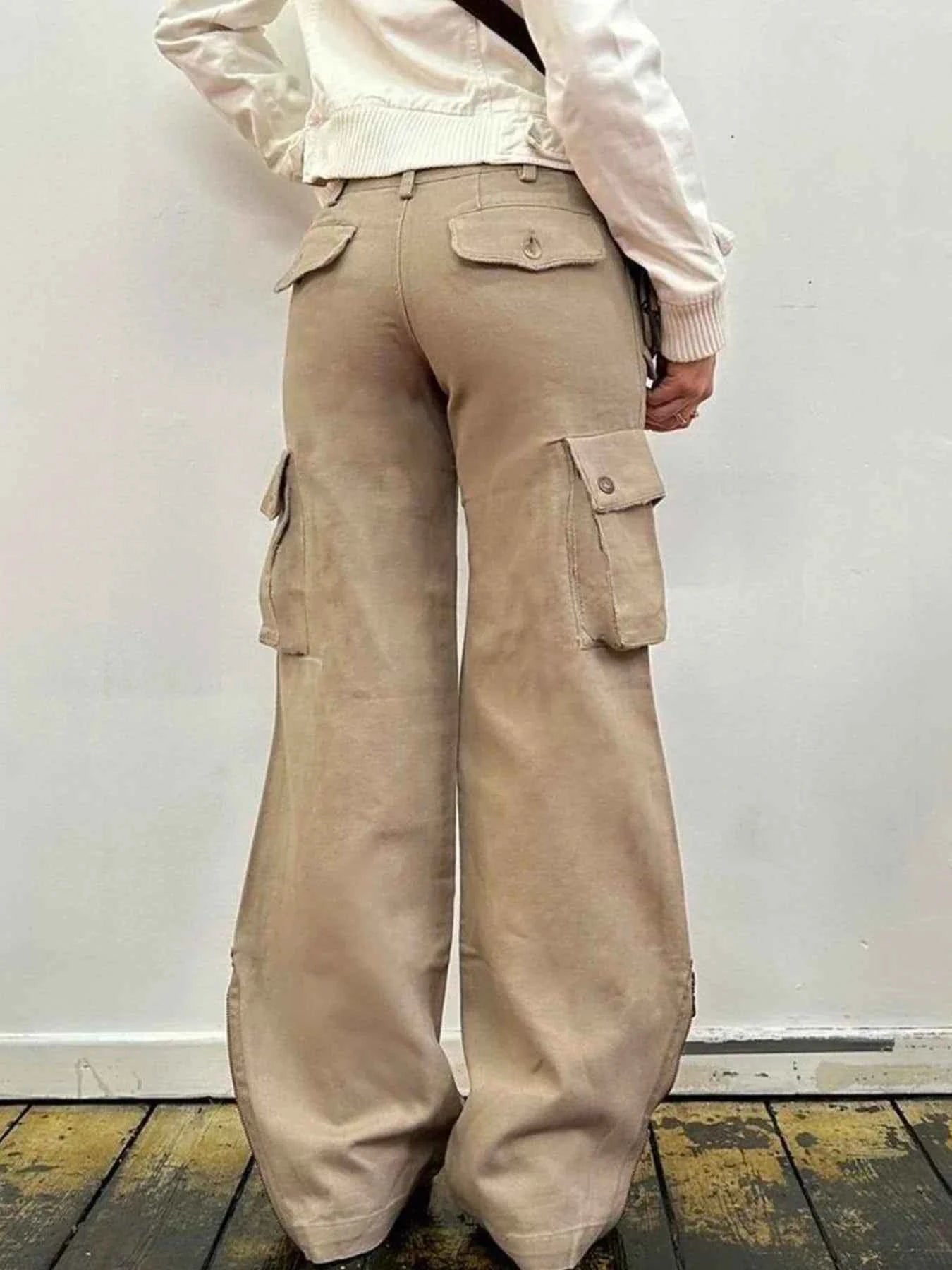 Vintage Khaki Flared Patchwork Denim Jeans