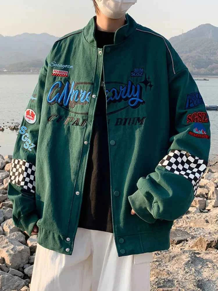 Y2K Plaid Embroidered Vintage Racer Jacket