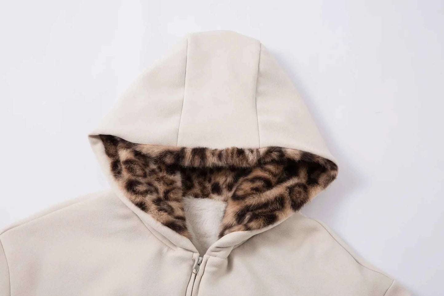 Leopard Spliced Hooded Padded Fleece Jacket