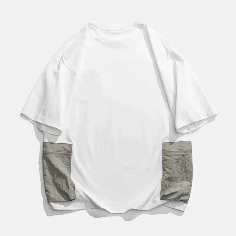 Warm Patchwork Cotton Hip Hop Pocket T-Shirt