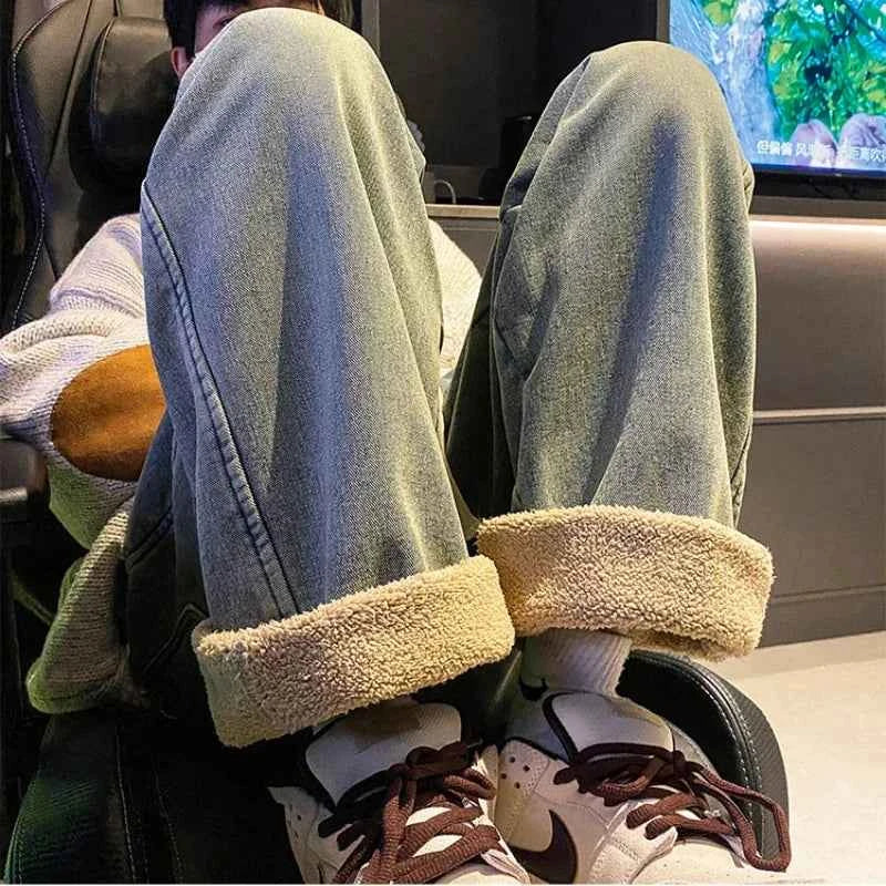 Thickened Korean Style Fleece Lined Jeans
