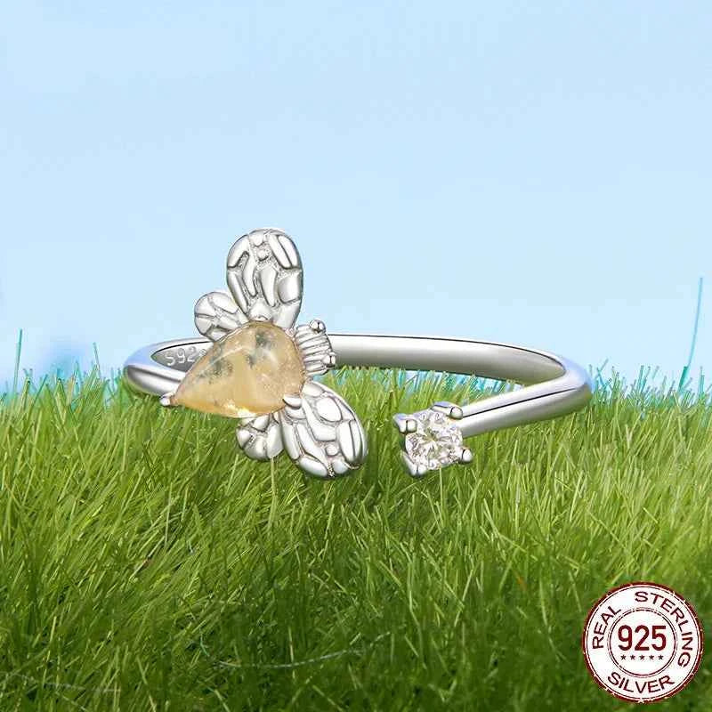 Women Cute Adjustable Sterling Silver Bee Ring