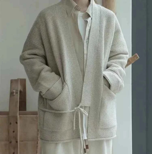 Chinese Style Strap Knit Casual Cardigan