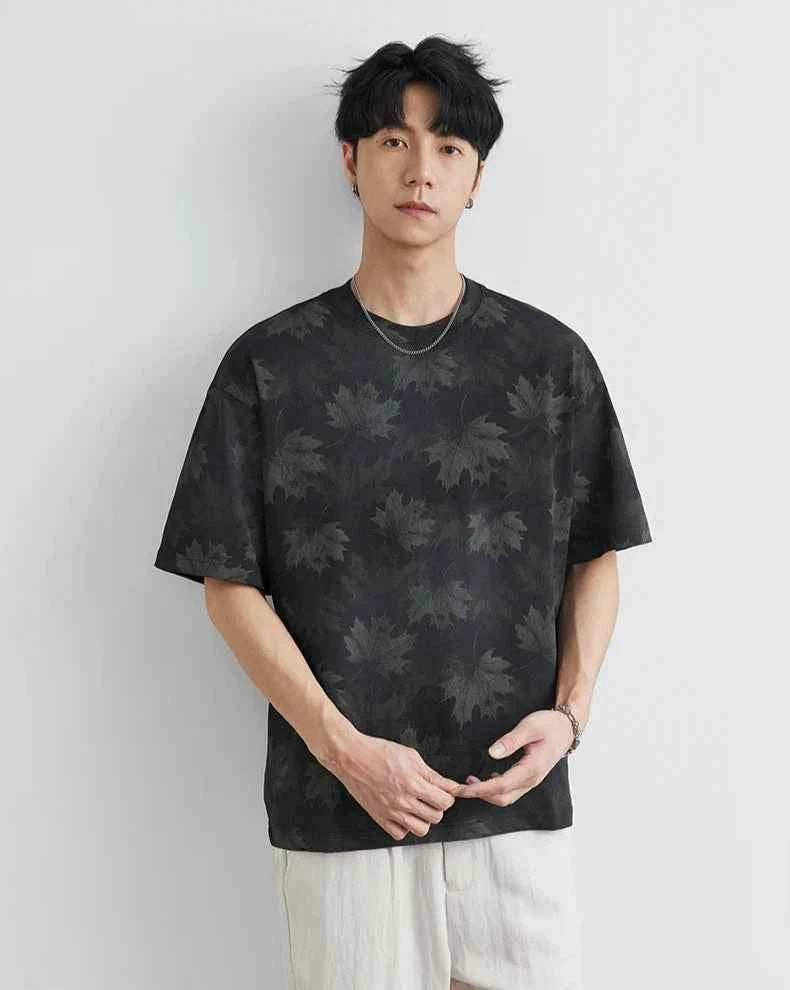 Men's Streetwear Retro Ink Dye Maple Leaf T-Shirt