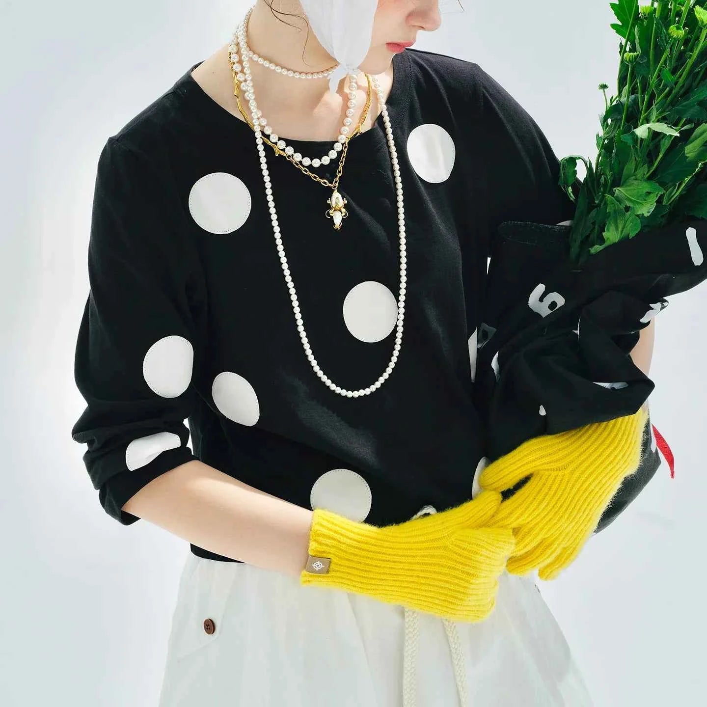 Polka Dot Black White Long Sleeve T-Shirt