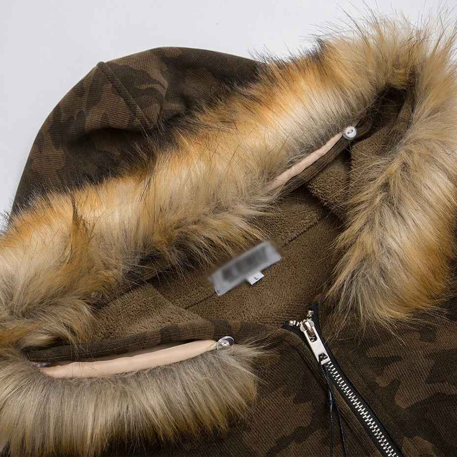 Winter Camouflage Fox Fur Collar Parkas Jacket