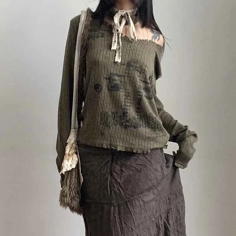 Vintage Grunge Gothing Distressed Ribbed Sweater