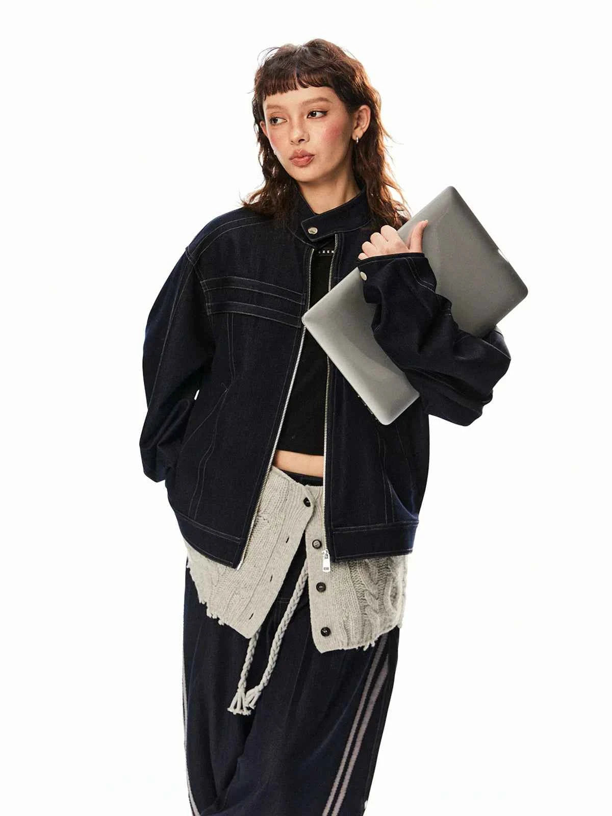 Women Cow Color Washed Denim Jacket