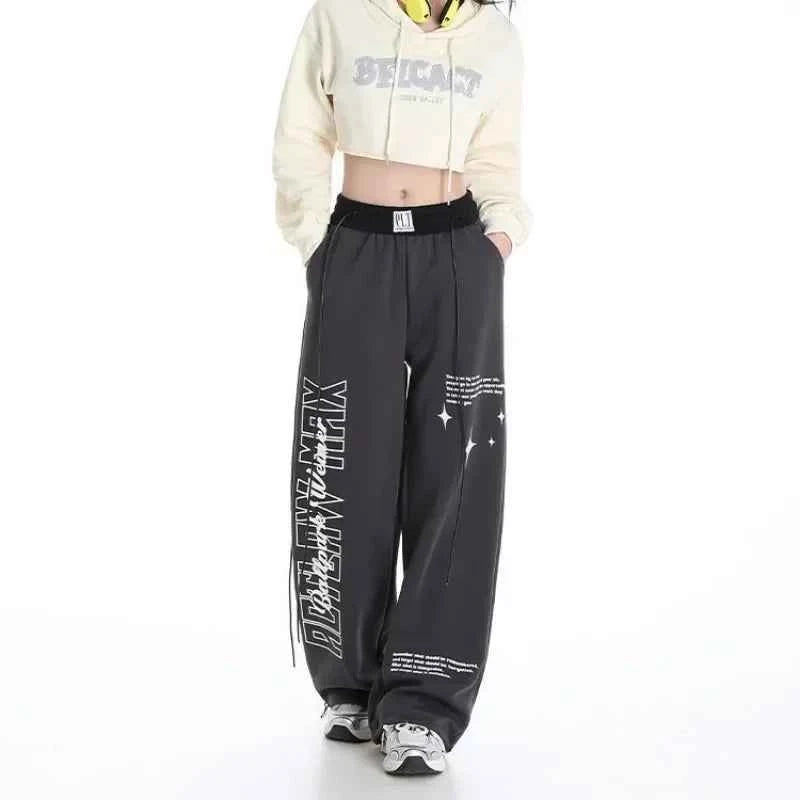 Retro Korean Style Print Baggy Sweatpants
