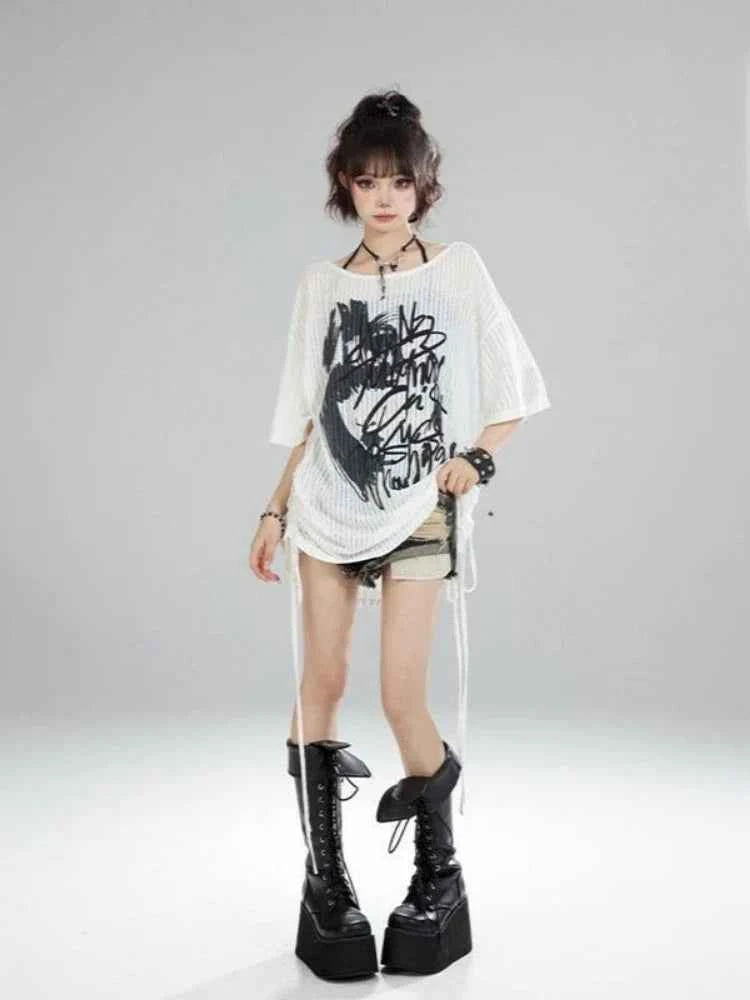 Y2K Gothic Summer Letter Print Casual T-Shirt