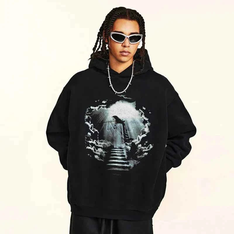 Retro Aesthetic Back Graphic Print Hoodie