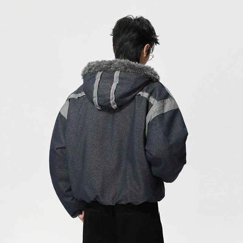Y2K Versatile Patchwork Faux Fur Hooded Jacket