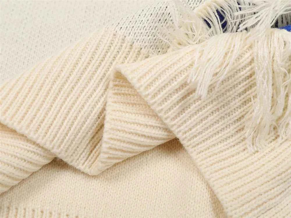 Y2K Easy Care Distressed Patchwork Knit Sweater