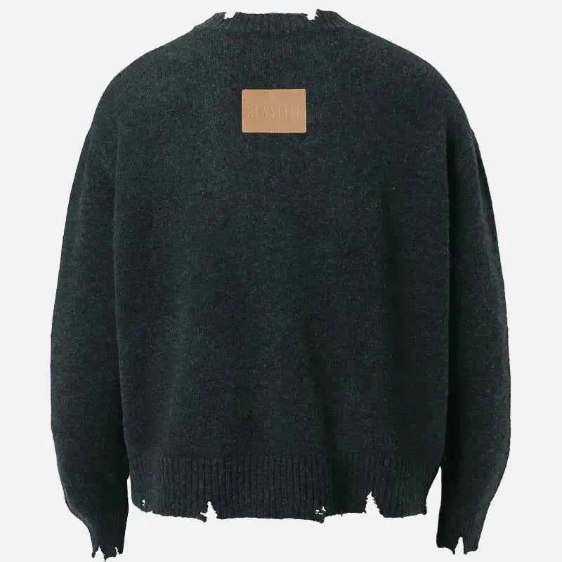 Retro Grunge Distressed Knit Half Zipper Sweater