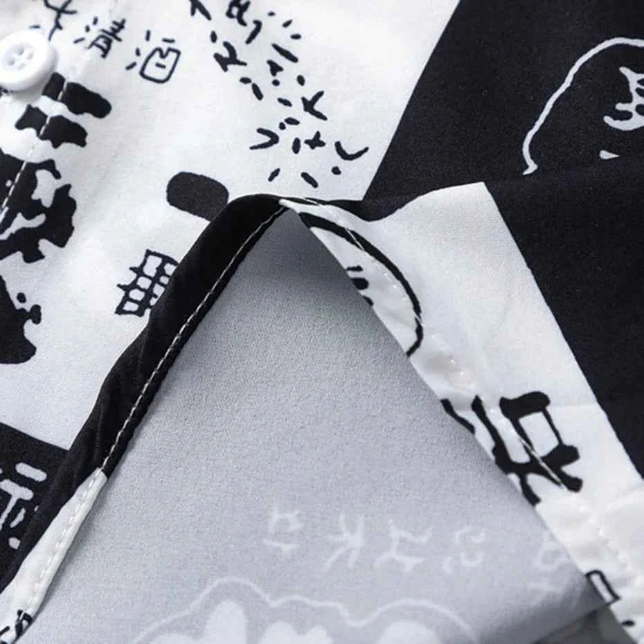 Japanese Style Printed Button Up Short Sleeve Shirt