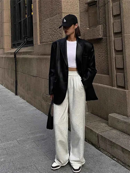 Women High Quality Vintage Oversize Leather Jacket