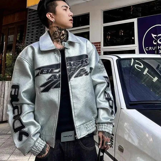 Retro Punk Embroidered Leather Motorcycle Jacket
