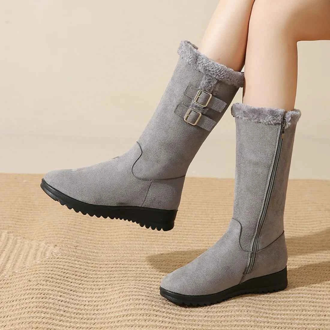 Classic Mid Calf Plush Snow Zipper Boot