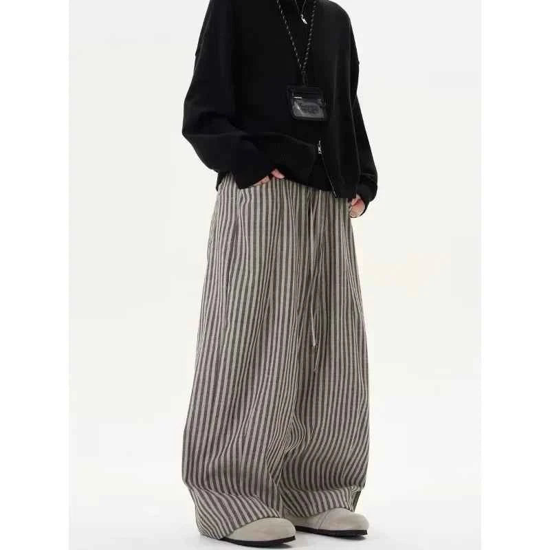 Spring Casual Striped Print High Wide Leg Pants