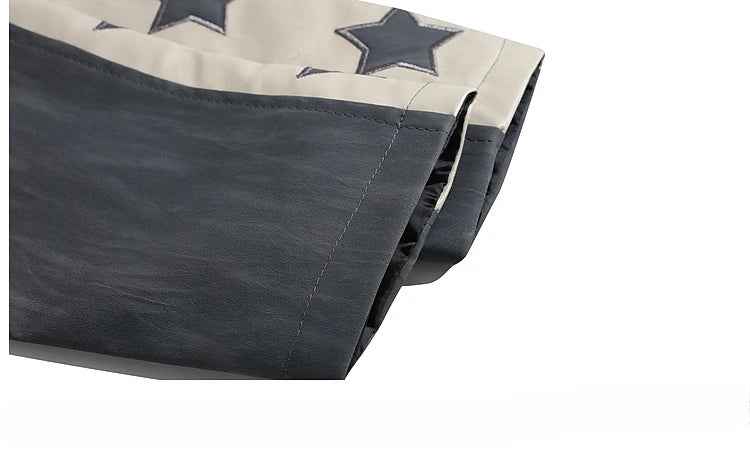 High-End European Spliced Star Leather Jacket
