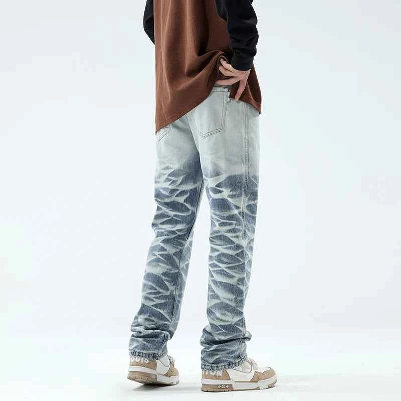 Rugged Look Gradient Blue Loose Straight Jeans